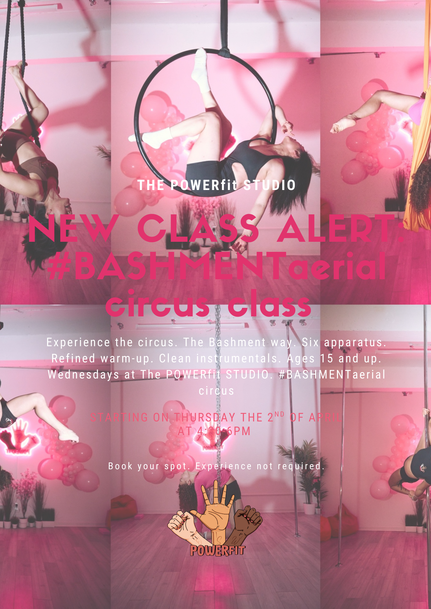 THURSDAY POWERfit #BASHMENTaerial circus class/ 4:30-6pm